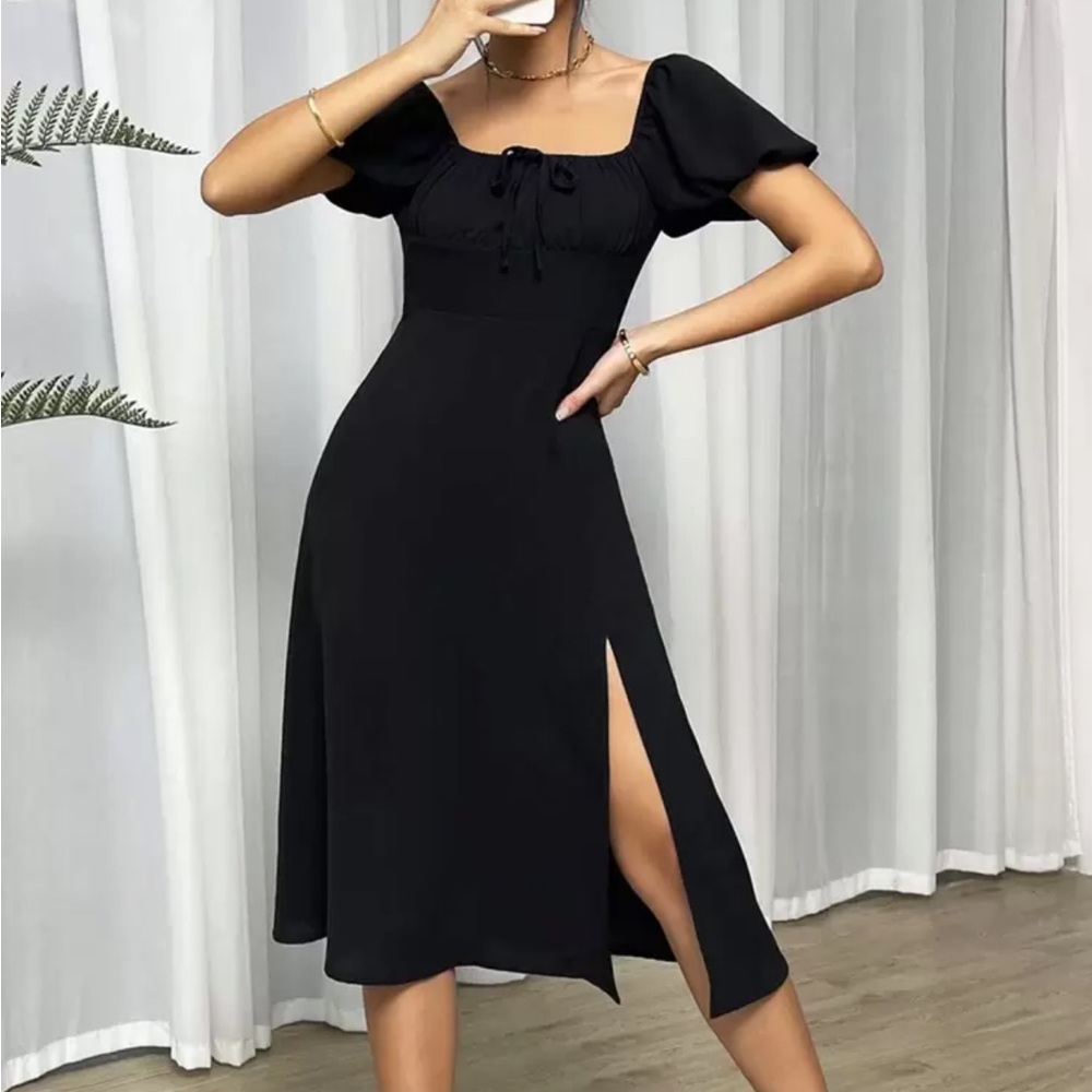 Elegant Black Midi Dress with Side Slit